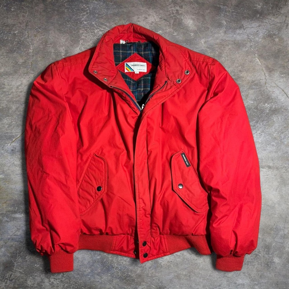 Vintage Members Only Red Puffer Bomber Jacket Plaid Lined Mens Large 80s